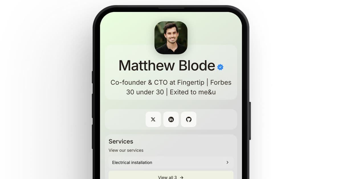 Social share preview showing a live profile screenshot.